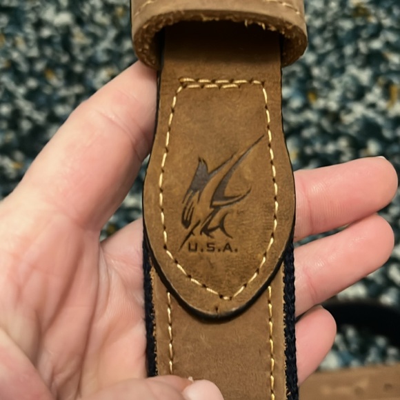 Men’s real leather 44” belt with navy canvas backing - Picture 10 of 10